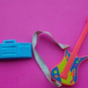 Barbie Doll boom box & orange guitar music band 80s